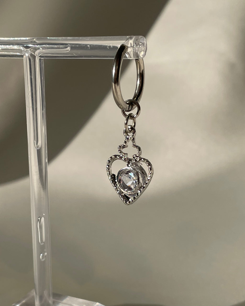 Blue Crystal Heart Ear Hoops