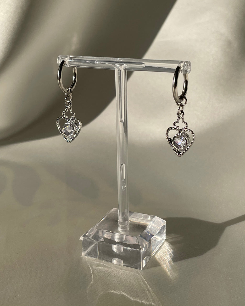 Blue Crystal Heart Ear Hoops